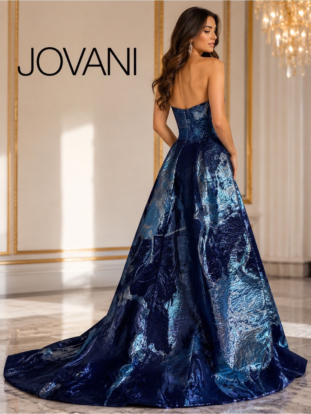 Jovani Strapless Metallic Couture Gown & Matching Shawl NWT One of a Kind Size 4 - Picture 2 of 16